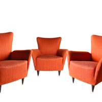 Set di 3 poltrone anni '50/'60 in tessuto