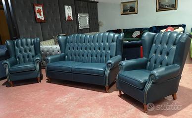 Bergere' 2 posti max e 2 poltrone in pelle vintage