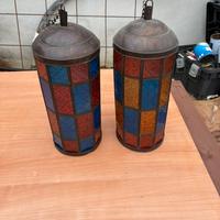 Lampadari in vetro etnici con coperchi in bronzo