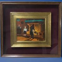 Quadro antico olio “Nonna e polenta “