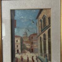 Quadro olio su tavola - scorcio urbano-F.Maccioni
