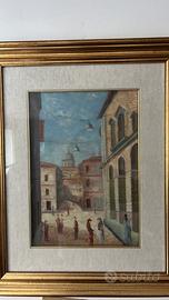 Quadro olio su tavola - scorcio urbano-F.Maccioni