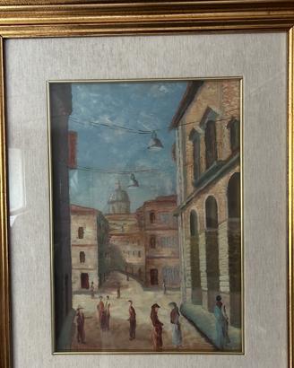 Quadro olio su tavola - scorcio urbano-F.Maccioni
