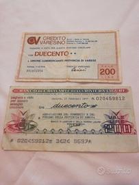 2 Miniassegni del 76 77 Credito Varesino lire 200
