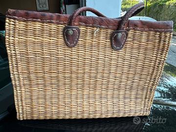 Borsa fatta a mano, cuoio e midollino