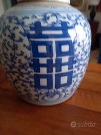 ANTICO VASO POTICHE IN PORCELLANA CINESE BIANCO-BL