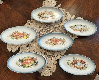 Servizio 6 piatti ovali da pesce in porcellana