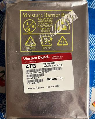 HDD WD Red Pro 4TB NAS Nuovo Sigillato WD4003FFBX