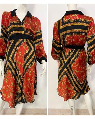 ZARA Vestito abito stile barocco nero rosso giallo