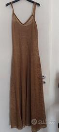 Abito elegante in maglina jaquard beige-bronzo co
