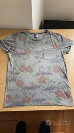 T-shirt uomo a fiori cotone maglietta HM taschino