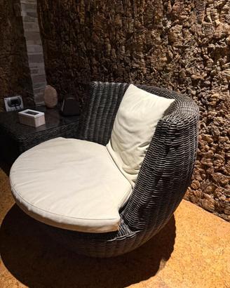 SET POLTRONE E TAVOLINO IN RATTAN NERO