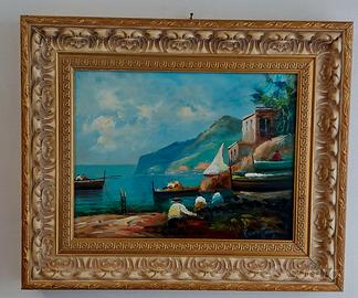 Quadro pescatori a Sorrento dipinto a mano firmato