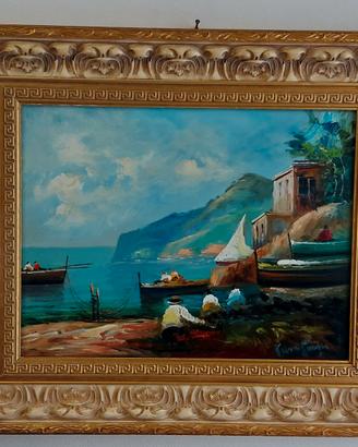 Quadro pescatori a Sorrento dipinto a mano firmato