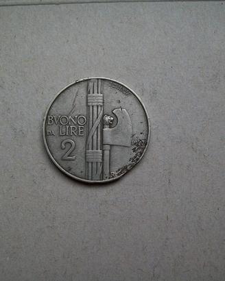1927 BUONO DA DUE LIRE MOLTO RARA Metallo Cariato