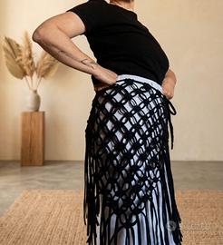 Gonna foulard  a portafoglio in macrame nero