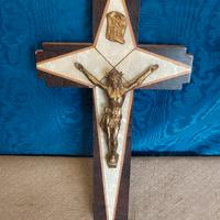 antico crocifisso anni 30 40 legno madreperla e br