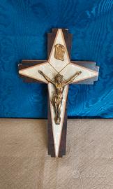 antico crocifisso anni 30 40 legno madreperla e br