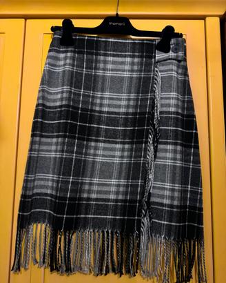 Gonna tartan con frange Piombo