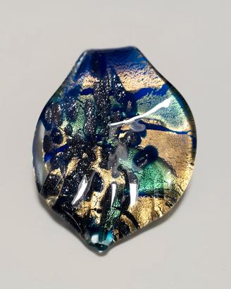 Ciondolo vetro blu / verde / oro