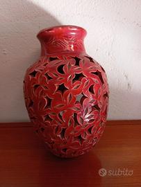 Anfora Traforata Rossa ,Applique Murale Terracotta