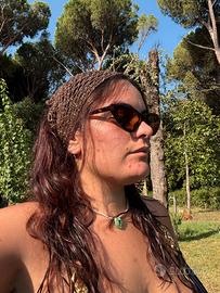 Bandana fazzoletto marrone e oro uncinetto