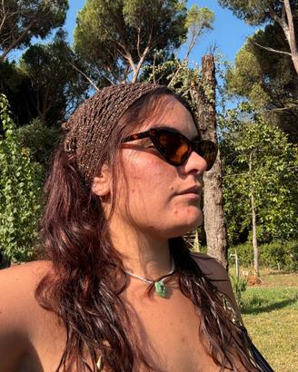 Bandana fazzoletto marrone e oro uncinetto