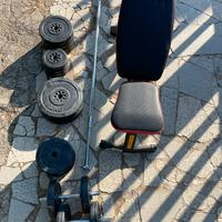 Set palestra pesi manubri, con panca, bilanciere