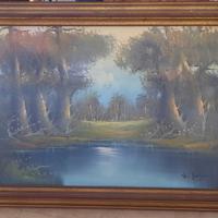 Quadro paesaggio con cornice in legno dorata