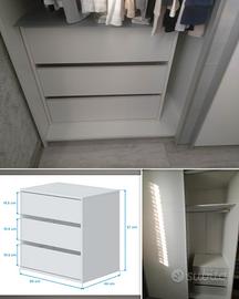 Cassettiera per armadio in bianco legno