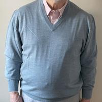 Pullover uomo V-Pura lana pettinata T.52-Azzurro.