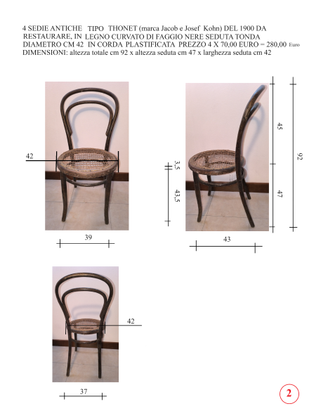 4 sedie antiche del 1900 da restaurare