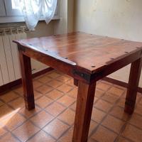 Tavolo Quadrato Legno Massello Stile Etnico / Colo