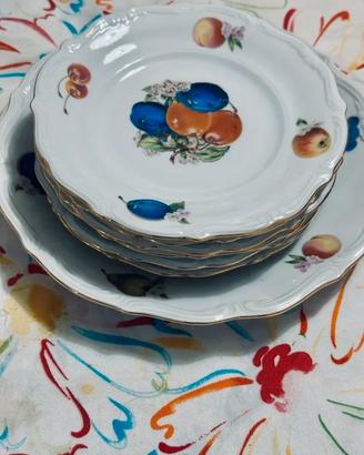 Set 6 piatti, 1 dessert vintage anni 40 porcellana