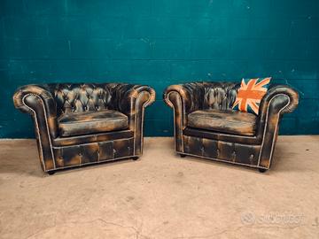 Coppia Poltrone chester chesterfield cuoio inglese