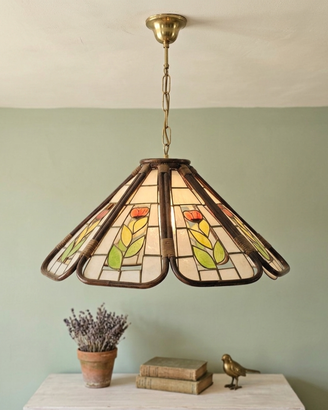 💎 Lampadario Vintage a Cupola in Bambù e Vetro -