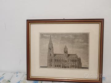 Incisione Antica Cattedrale Colonia Quadro 45x36