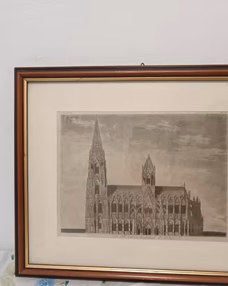 Incisione Antica Cattedrale Colonia Quadro 45x36