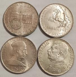Argento - lotto 4 monete di Cecoslovacchia 