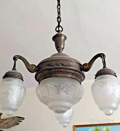 ANTICO LAMPADARIO LIBERTY A 4 LUCI IN METALLO CON