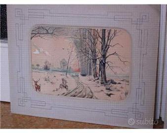 Coppia acquarelli antichi passepartout originali