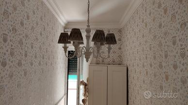  Lampadario 6 luci con cappelli shabby