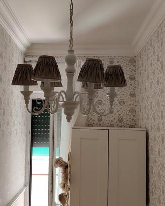  Lampadario 6 luci con cappelli shabby