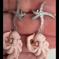 orecchini argento con zironi e polipi rosa