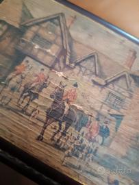 scatola legno antica scena di caccia carillon