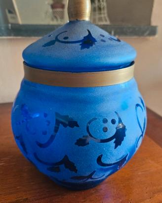 Barattolo in Vetro Satinato Blu e Oro