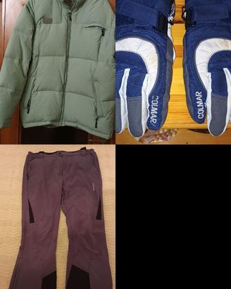 Piumino, guanti, pantaloni