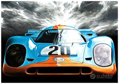 Porsche 917 Gulf Le Mans 1970 Stampa Epoca Poster