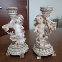 Set 2 Portacandele Putti Vintage Oro e Avorio 