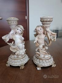 Set 2 Portacandele Putti Vintage Oro e Avorio 